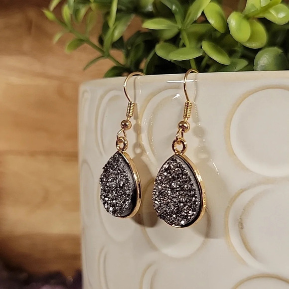 Graphite Druzy Drop Earrings - Picture 1 of 6